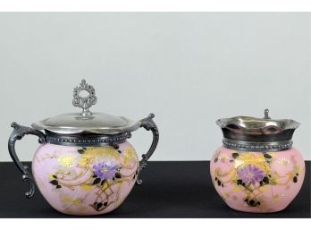 MT WASHINGTON SATIN GLASS SUGAR & CREAMER SET