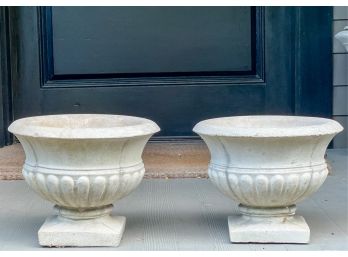 PAIR CAST CEMENT URN FORM PLANTERS