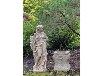 CAST STONE DIANA & MAIDENS STATUE ON PLINTH #1