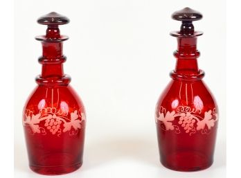 PAIR BOHEMIAN CUT TO CLEAR 1/2 PINT DECANTERS