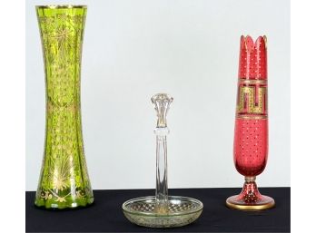 (3) ENAMEL DECORATED BOHEMIAN GLASS ITEMS