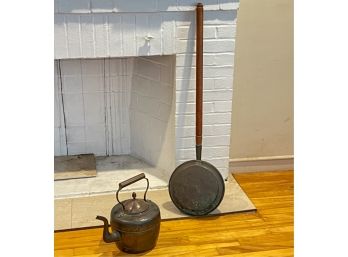 K&C ENGLISH COPPER KETTLE & COPPER BEDWARMER