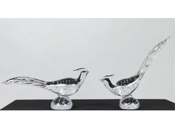 MID CENTURY PAIR CRYSTAL TIFFIN PHEASANTS