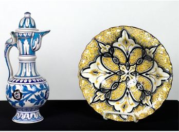 (2) PCS POTTERY: PERSIAN EWER & MOROCCAN BOWL