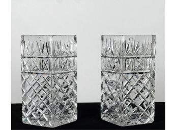 PAIR OF HEAVY CUT CRYSTAL VASES