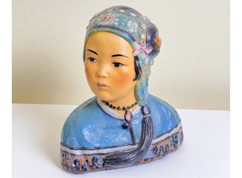 PAINTED CHALKWARE BUST OF A HIMALAYAN GIRL