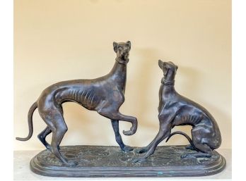 BRONZE ITALIAN GREYHOUNDS SCULPTURE