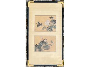 (2) SIGNED CHINESE WORKS: PEONIES & PRAYING MANTIS