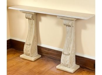 MARBLE TOP CONSOLE TABLE W ARCHITECTURAL BASE