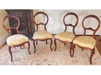 SET (4) VICTORIAN CARVED WALNUT SIDE CHAIRS