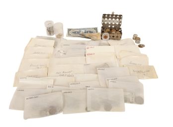 BOX WITH ENVELOPES OF FOREIGN COINS