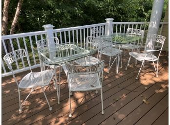 TWO SET OF WHITE IRON PATIO FURNITURE