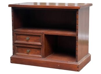 HORSESHOE OAK STAND W/2 DRAWERS AND OPEN SHELVES