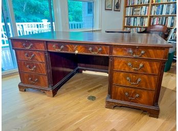 LARGE MAHOGANY KNEEHOLE DESK WITH LEATHER TOP