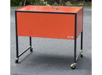 RED MID-CENTURY ROLLING FILING CABINET