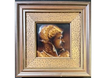 ANTIQUE FRAMED TILE OF WOMAN PROFILE