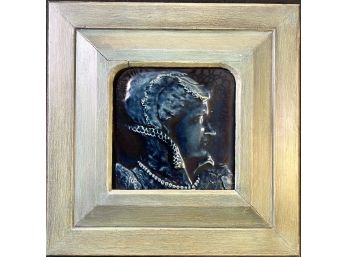 ANTIQUE FRAMED TILE OF WOMAN PROFILE