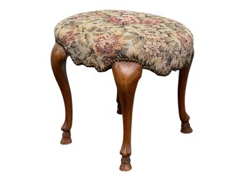 VINTAGE STOOL WITH HOOF FEET & NEEDLEPOINT SEAT