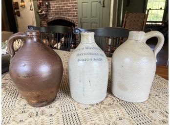 (3) ANTIQUE STONEWARE JUGS