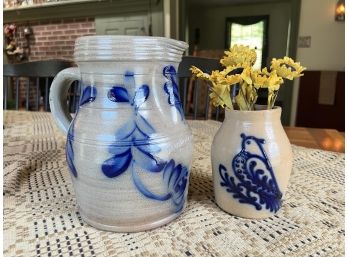 BEAUMONT POTTERY, YORK ME COBALT STONEWARE PITCHER