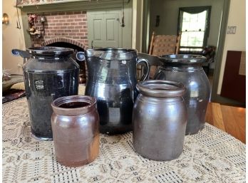 (5) BROWN SALT GLAZED STONEWARE PIECES