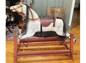 ANTIQUE CARVED & PAINTED CHILD'S ROCKING HORSE