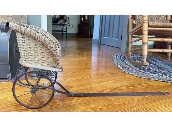 VINTAGE WICKER DOLL PULL CART TOY