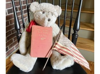 A.A. MILNE BOOK, VERMONT TEDDY BEAR, FLAG