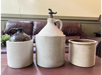 (3) PIECES OF ANTIQUE SALT GLAZED STONEWARE