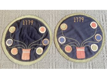 PAIR OF CONTEMPORARY HANDSTITCHED FELT CANDLE MATS