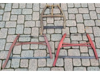 ANTIQUE BOW SAW w/ (2) VINTAGE RED PAINTED BOW SAW