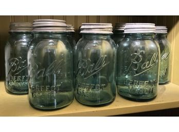 (13) VINTAGE QUART BALL PERFECT MASON JARS