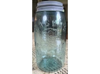 MASON'S PATENT NOV. 30th 1858 AQUA CANNING JAR