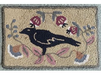 ANTIQUE HOOKED MAT w/ BIRD AND FLORA