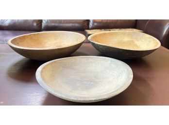 (3) ANTIQUE TURNED WOODEN BOWLS