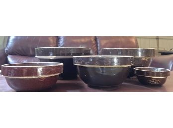 (5) BROWN SALT GLAZED STONEWARE BOWLS