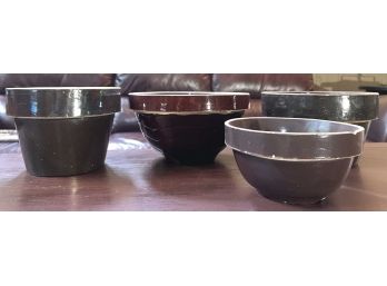 (4) BROWN SALT GALZED STONEWARE VESSELS