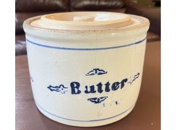 VINTAGE SALT GLAZED STONEWARE BUTTER CROCK