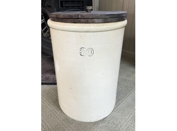 ANTIQUE 30 GALLON SALT GLAZED STONEWARE CROCK