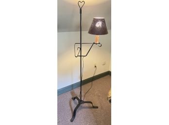 CONTEMPORARY IRON BRIDGE LAMP w/ PIERCED TIN SHADE