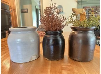 (3) VINTAGE STONEWARE CROCKS