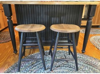 PAIR NICELY CONSTRUCTED COUNTRY LOW STOOLS