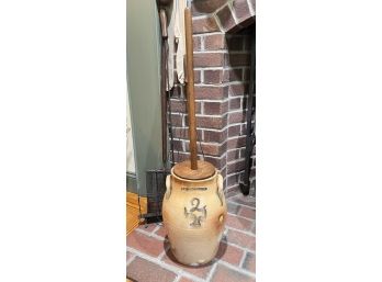 ANTIQUE WHITE, UTICA STONEWARE 2 GAL. BUTTER CHURN