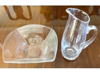 SIMON PEARCE CRYSTAL PITCHER & SQUARED BOWL