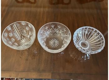 TIFFANY & CO CRYSTAL BOWL & 2 UNMARKED EXAMPLES