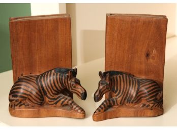 ZEBRA-FORM CARVED WOODEN BOOKENDS