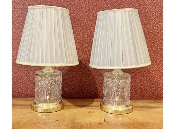 PAIR OF BRASS AND CRYSTAL BOUDOIR LAMPS