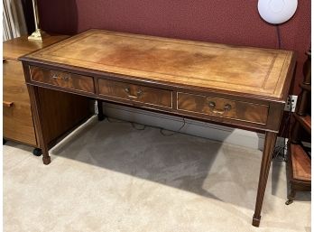 FRENCH INFLUENCED MAHOGANY DESK with LEATHER TOP