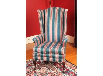 QUEEN ANNE STYLE UPHOLSTERED MAHOGANY ARMCHAIR