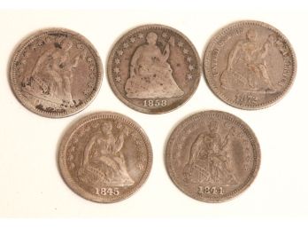 (5) SEATED LIBERTY HALF DIMES